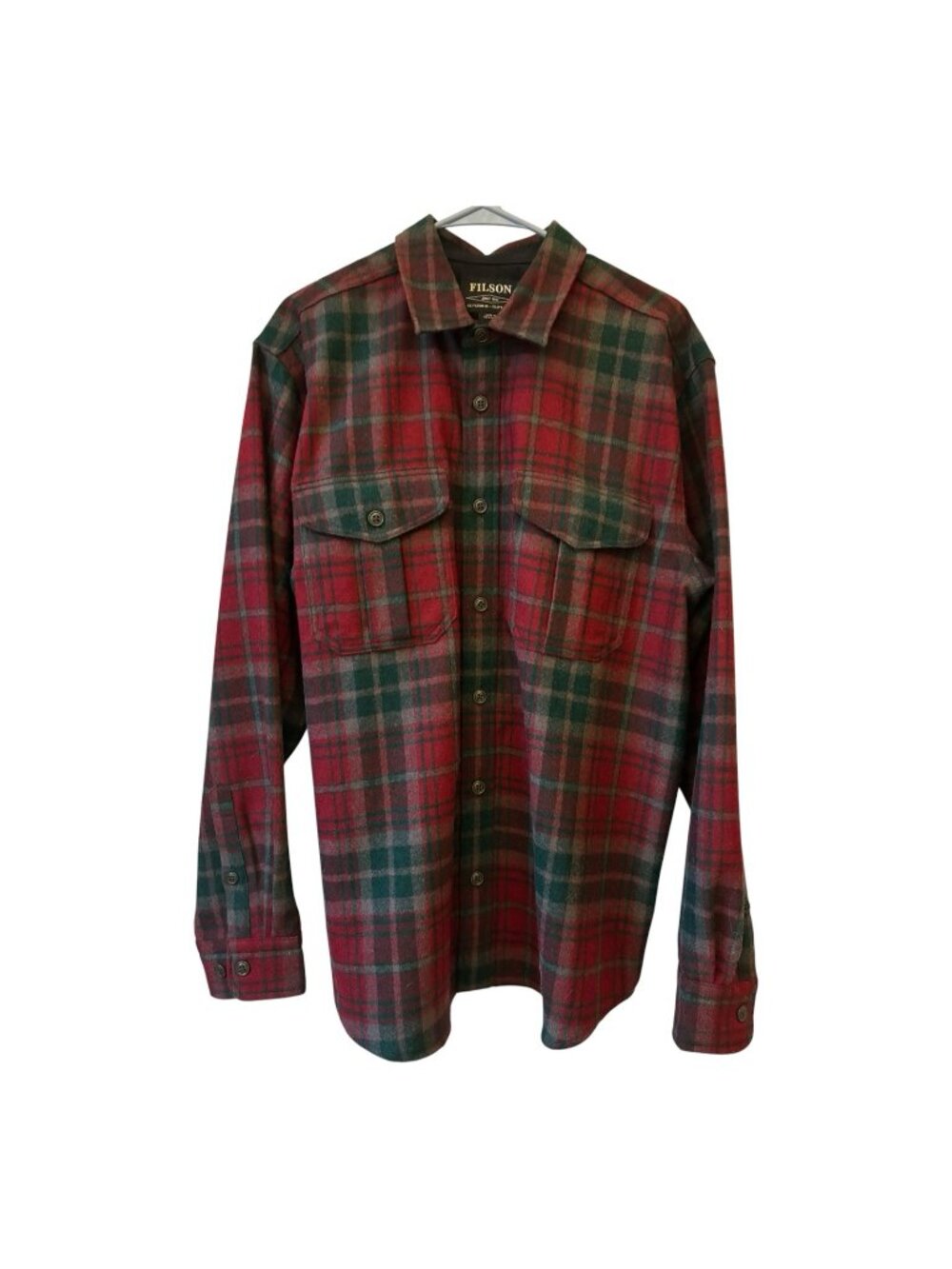 CC Filson Northwest Wool Shirt Mens Large Plaid Red Outdoors Work Cabincore